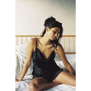 NEW Anthropologie Cowl Neck Black Silky Pajama Set - Size XS